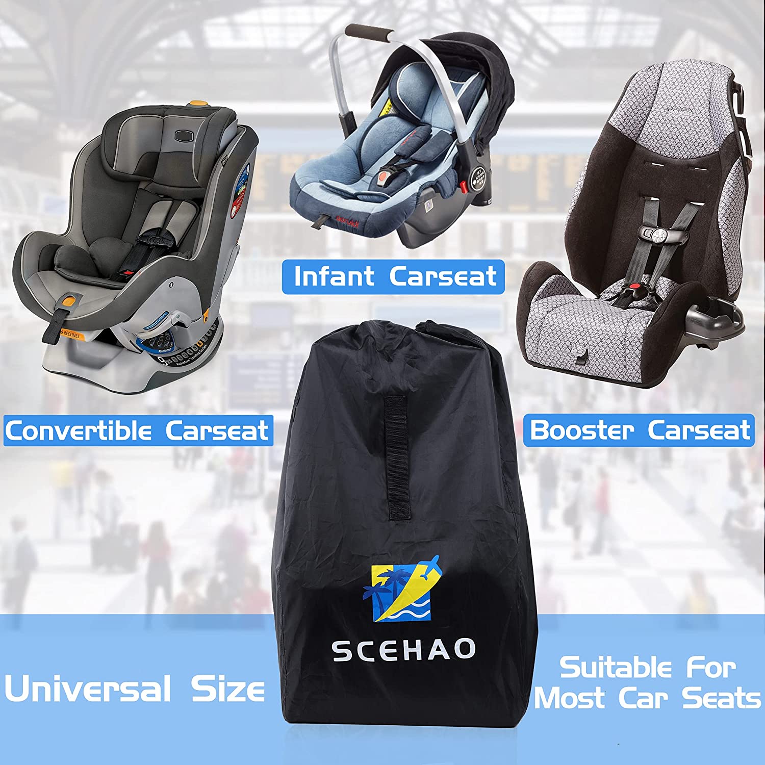 SCEHAO Car Seat Travel Bag for Airplane,Car Seat Bags for Air Travel,Suitable for Booster Seats, Con