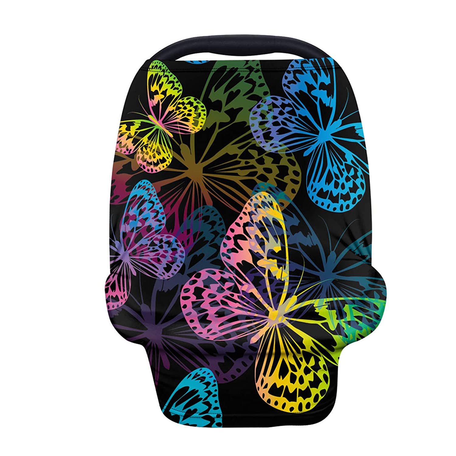 JOAIFO Colorful Butterfly Print Durable Car Seat Canopies for Infant Girls,Soft Multi Nursing Cover