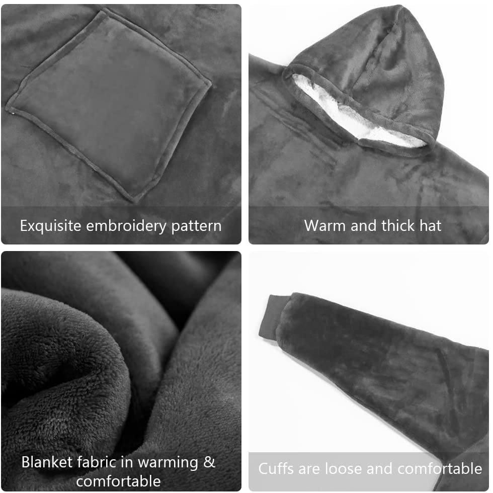 Sunyana Wearable Oversized Blanket Sweatshirt with Deep Pocket and Elastic Sleeve, Warm Fleece Sherp