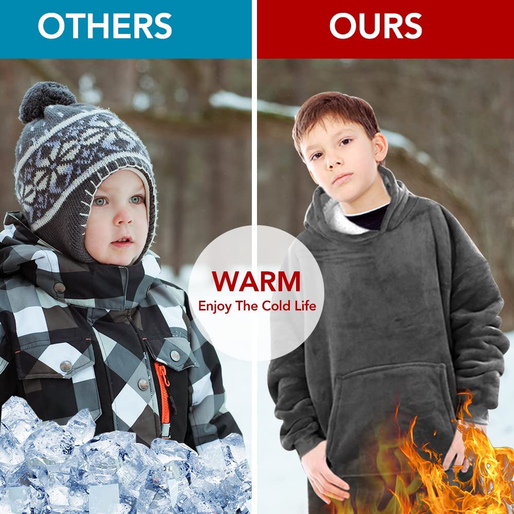 Sunyana Wearable Oversized Blanket Sweatshirt with Deep Pocket and Elastic Sleeve, Warm Fleece Sherp