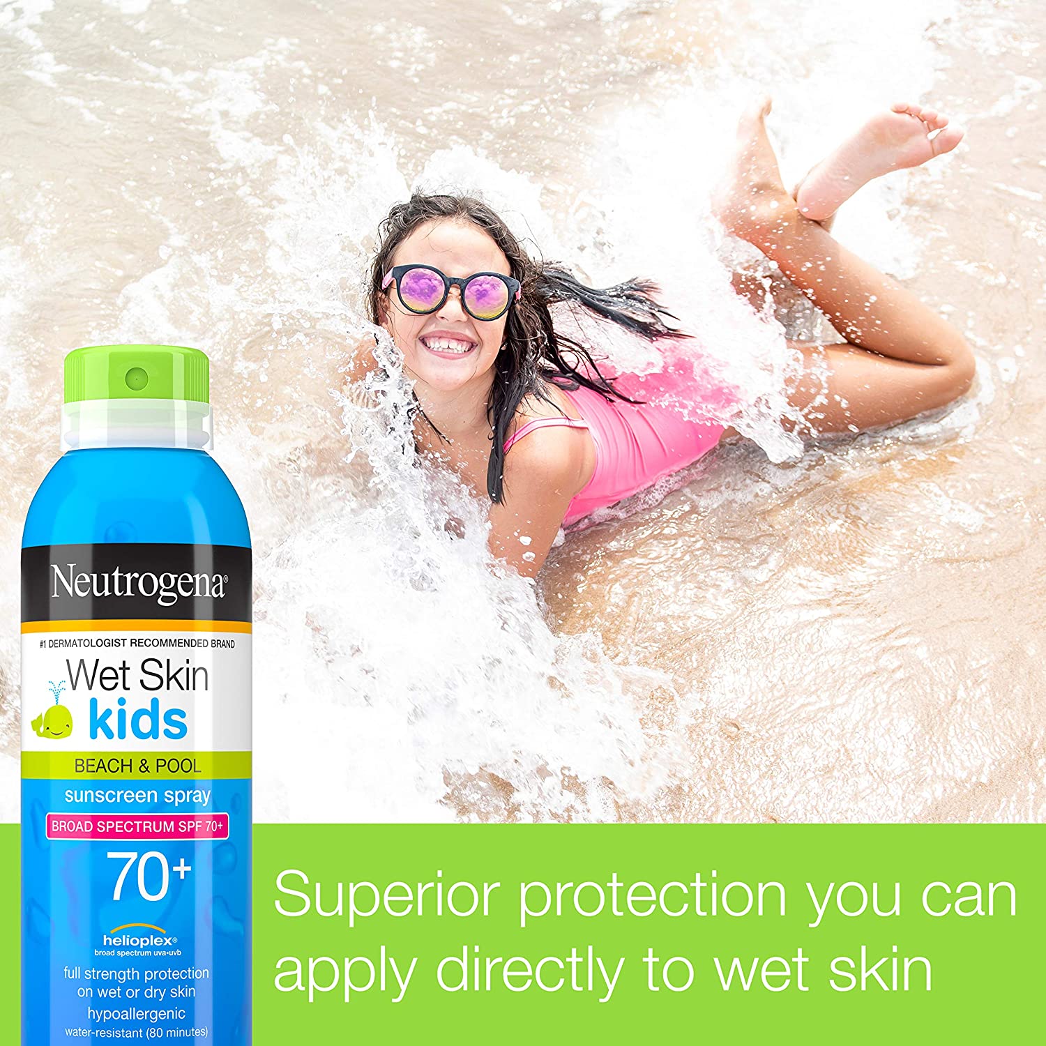 Neutrogena Wet Skin Kids Sunscreen Spray Mist, Water-Resistant and Oil-Free, Broad Spectrum SPF 70+ 