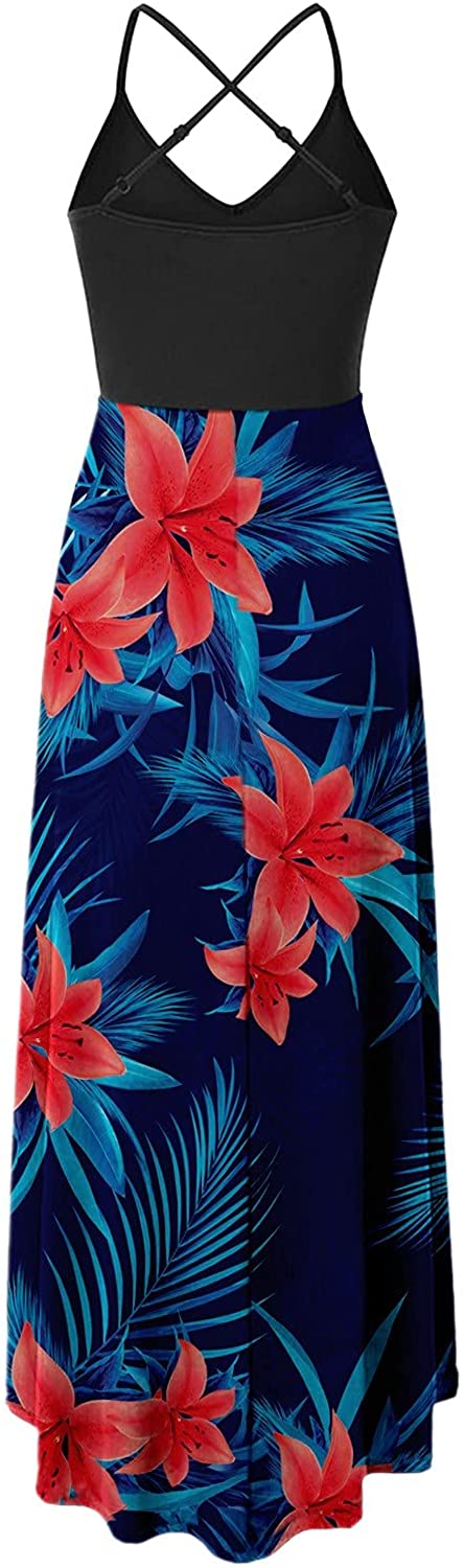 WYTong Women Sexy V-Neck Elegant Party Dress Irregular Hem Prints Long Party Dress Spaghetti Strap D