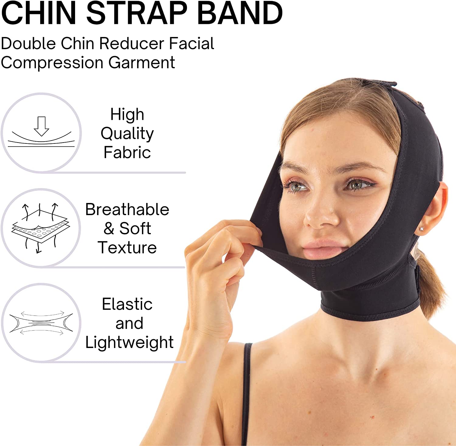 Chin Compression Garment, Chin Strap Band Face Lift, Chin Lift Band, Neck Cover Face Compression (M,