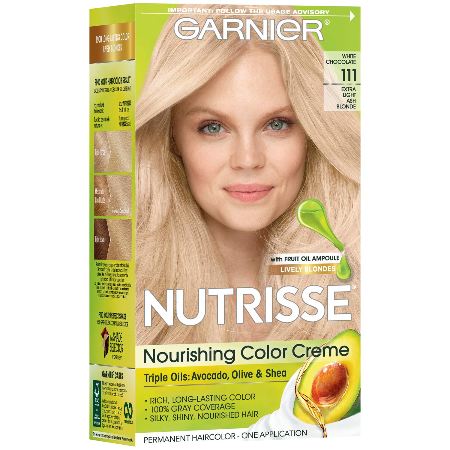 Garnier Nutrisse Nourishing Hair Color Creme, 111 Extra-Light Ash Blonde (White Chocolate) (Packagin