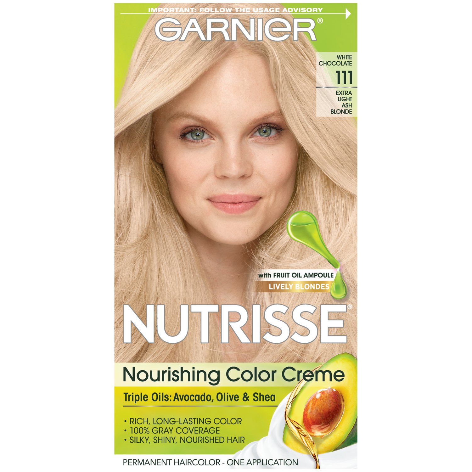 Garnier Nutrisse Nourishing Hair Color Creme, 111 Extra-Light Ash Blonde (White Chocolate) (Packagin
