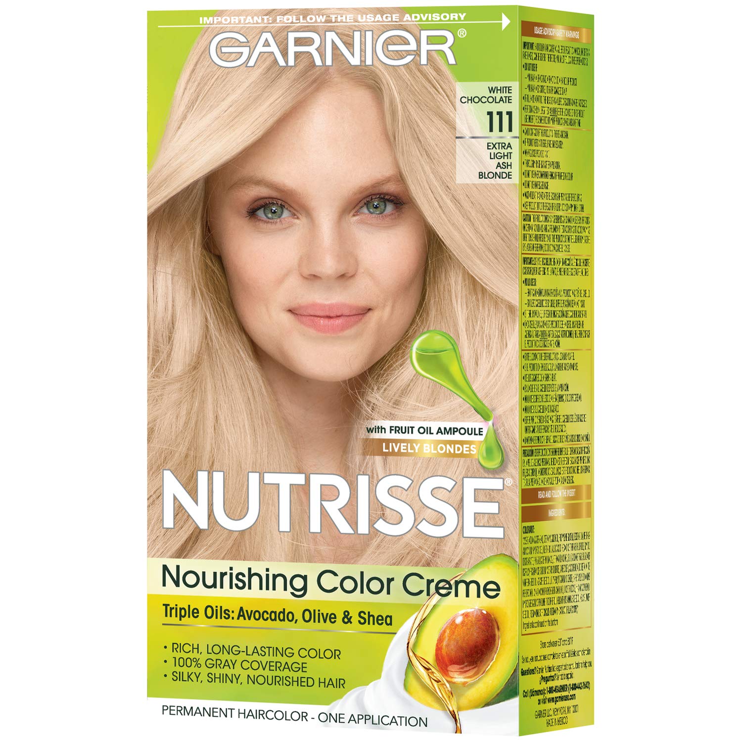 Garnier Nutrisse Nourishing Hair Color Creme, 111 Extra-Light Ash Blonde (White Chocolate) (Packagin