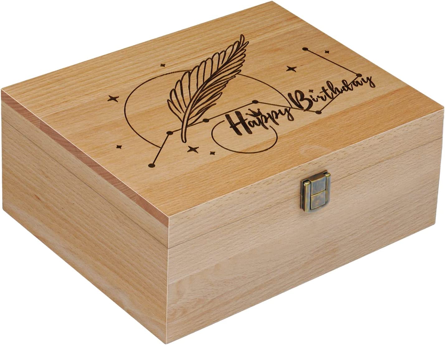 EXISTING Happy Birthday Wooden Memory Keepsake Box, Decorative Storage Box with Hinged Lid, Large Wo