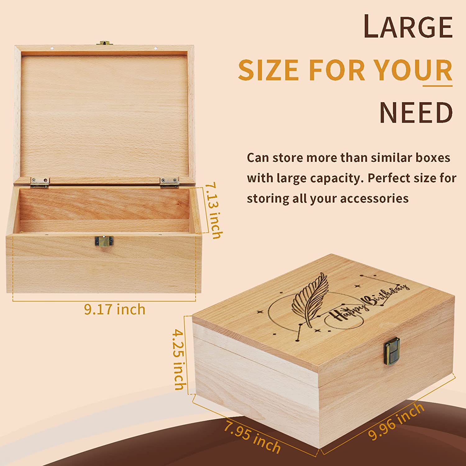 EXISTING Happy Birthday Wooden Memory Keepsake Box, Decorative Storage Box with Hinged Lid, Large Wo