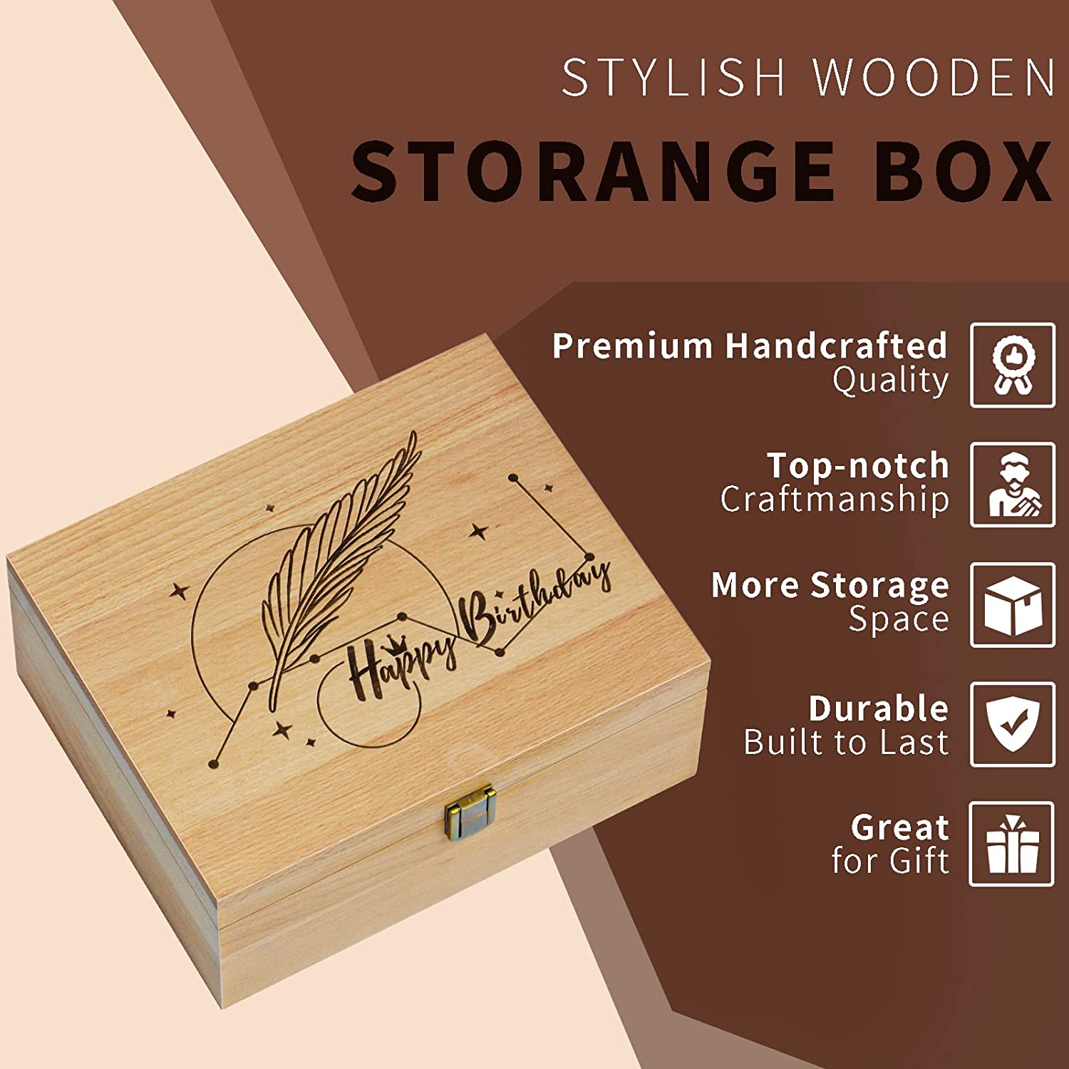 EXISTING Happy Birthday Wooden Memory Keepsake Box, Decorative Storage Box with Hinged Lid, Large Wo