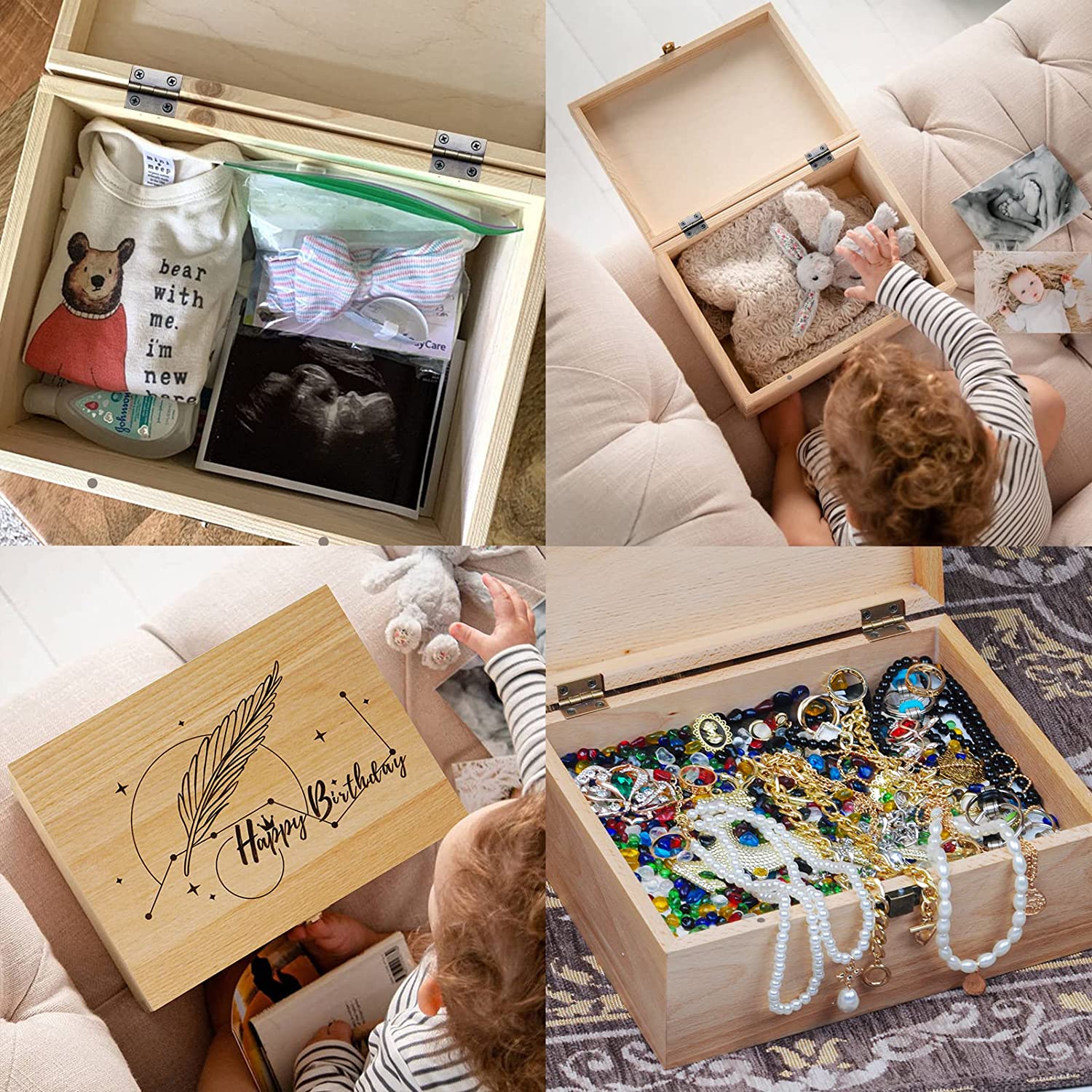 EXISTING Happy Birthday Wooden Memory Keepsake Box, Decorative Storage Box with Hinged Lid, Large Wo