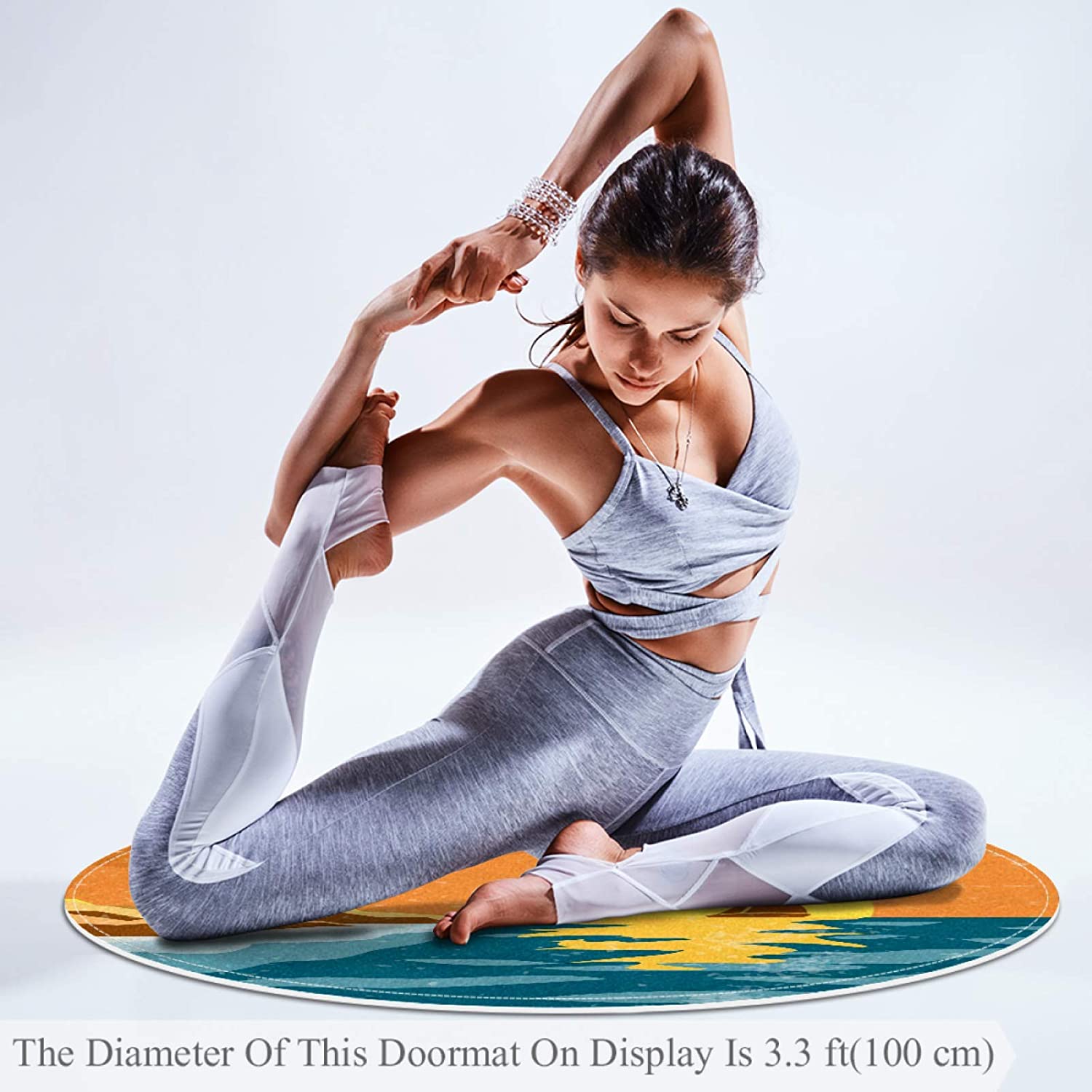 Play Mat for Baby Sea Lighthouse Retro Nursery Rug Anti-Skid Round Area Rug Soft Crawling Mat Print 