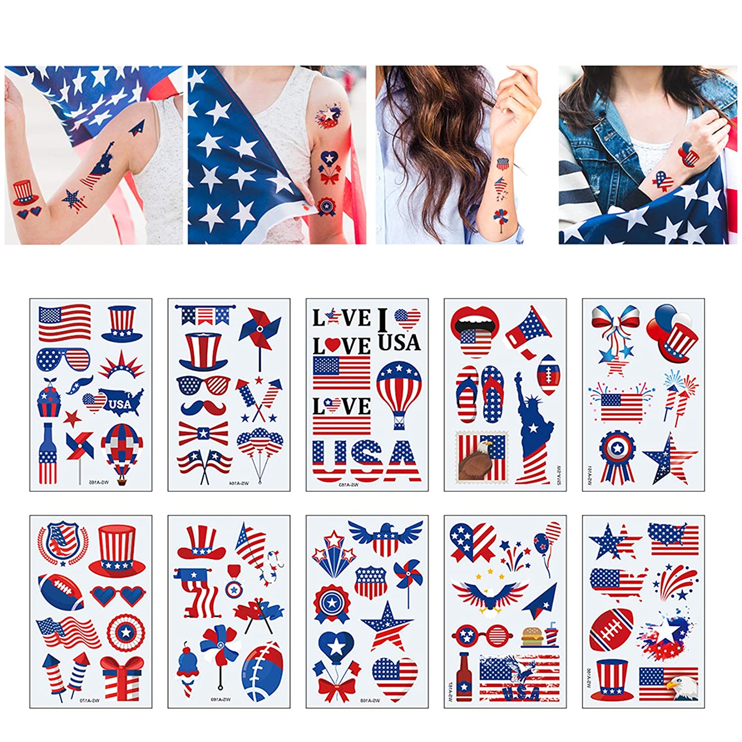 Fourth of July Labor Patriot Day Temporary Tattoos Independence Day