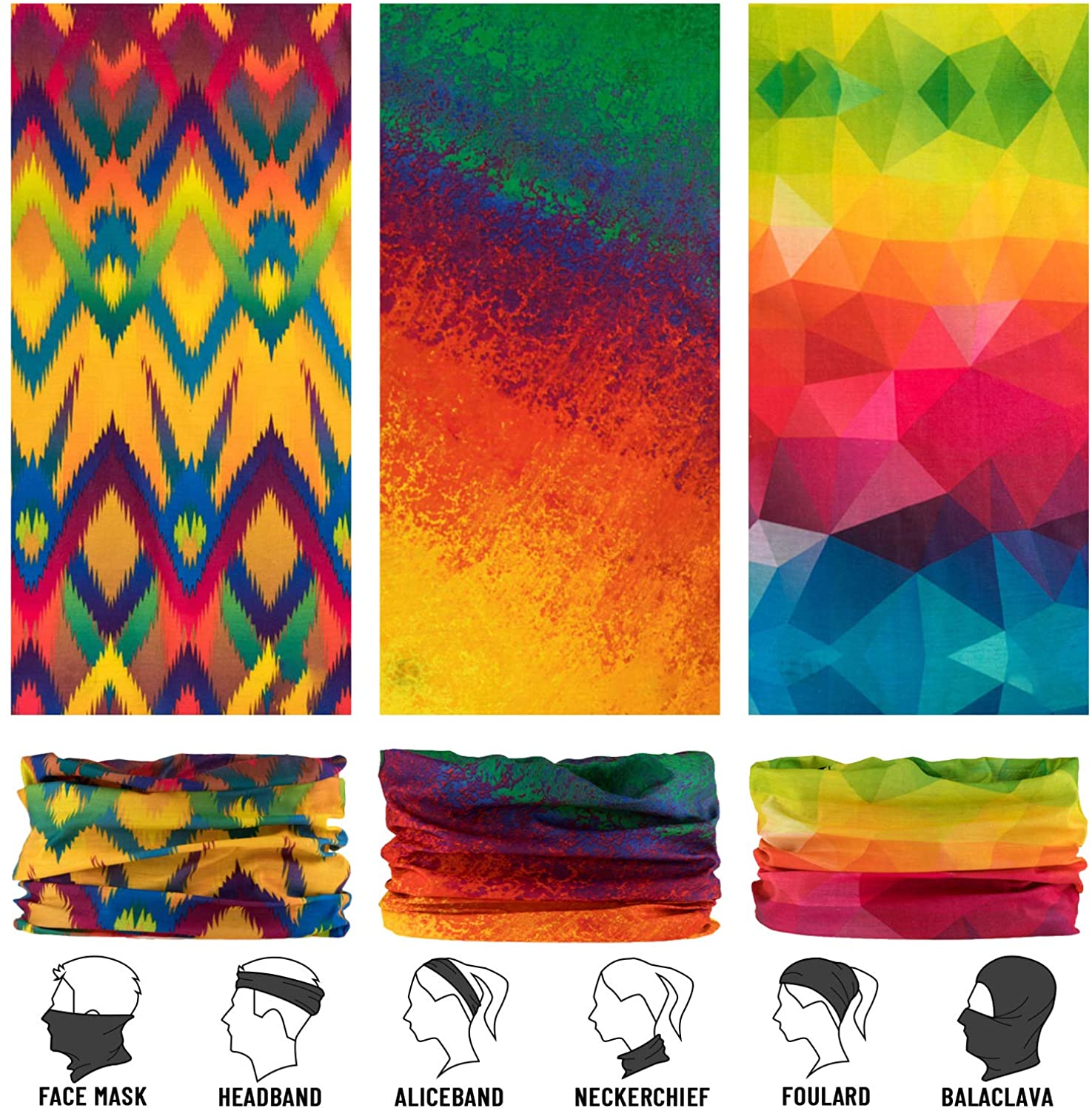 Neck Gaiter, Magic Headband Sport Headwear Elastic Face Mask Bandana Scarf UV Resistence Balaclava, 