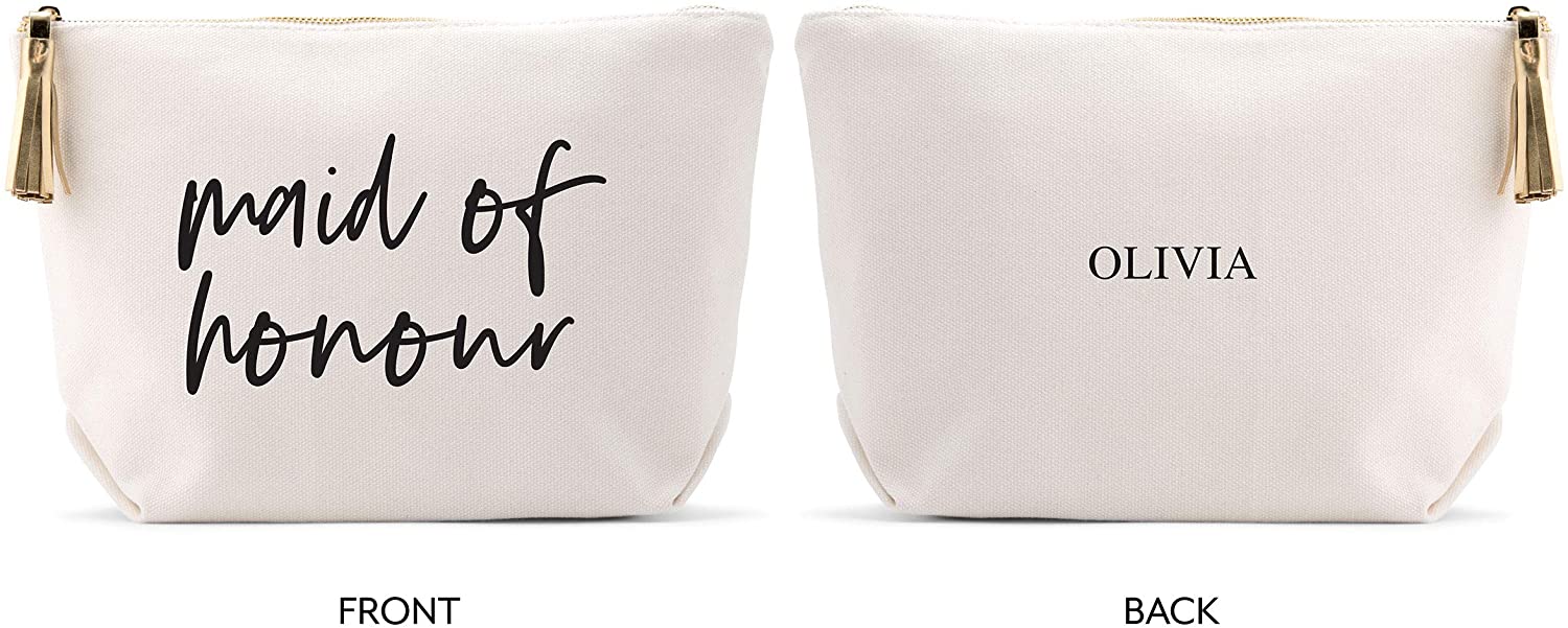 Weddingstar Large Personalized Canvas Makeup Bag - Maid of Honour Script Pastel Pink