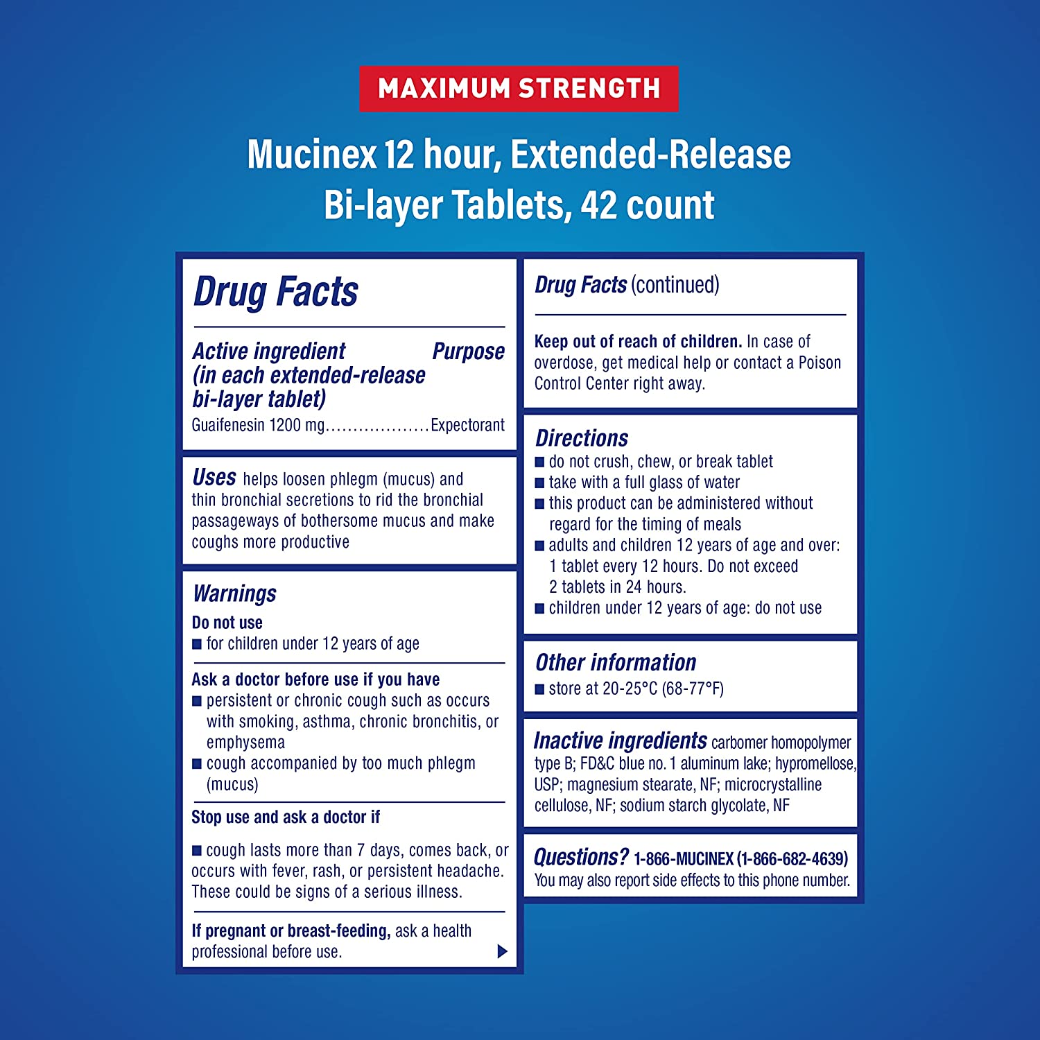 Mucinex SE 12 Hr Max Strength Chest Congestion Expectorant Tablets, 42ct - Pack of 4