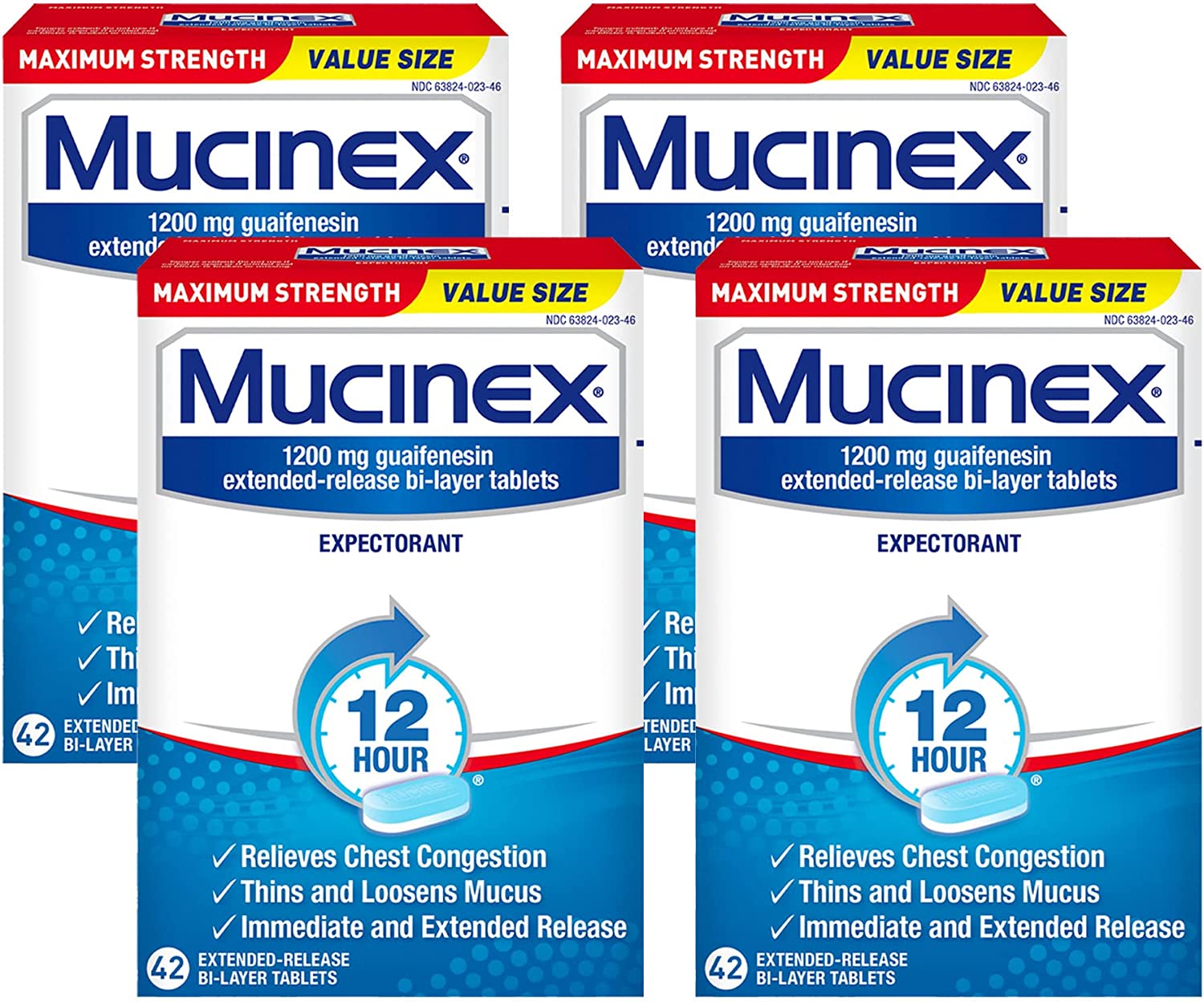 Mucinex SE 12 Hr Max Strength Chest Congestion Expectorant Tablets, 42ct - Pack of 4