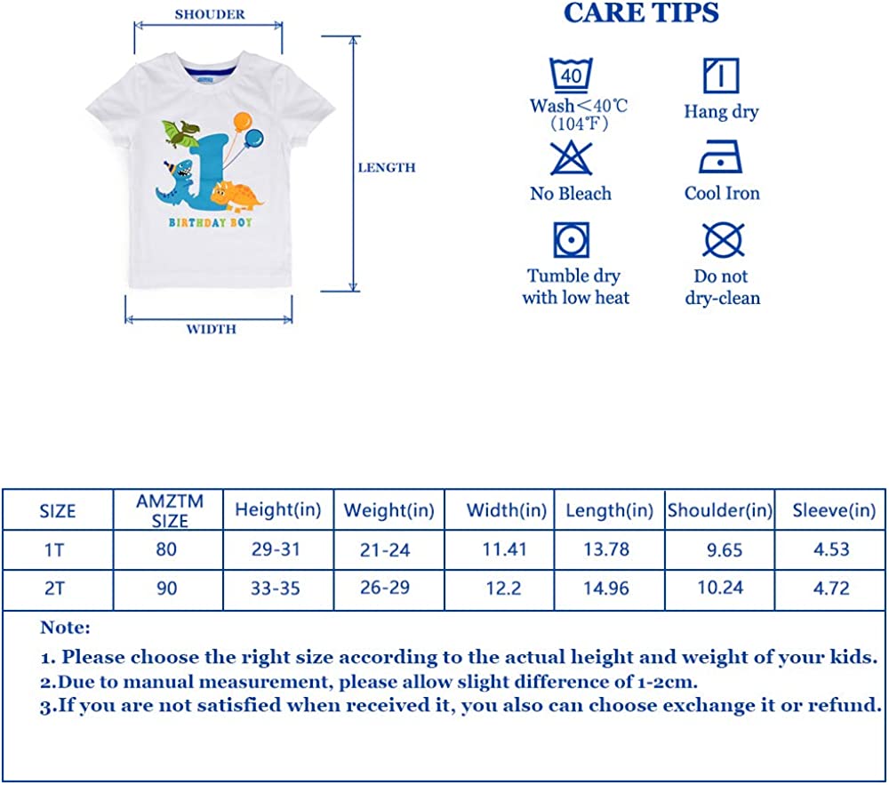 AMZTM 1st Birthday Party T Shirt - Dinosaur Birthday T-Shirt Tee