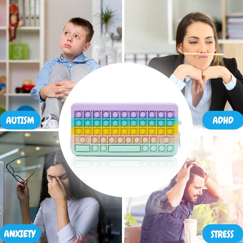 Pop Pencil Case Poppers Fidget Pencil Case Bubble Toy, Large Pen/Pencil Holder and Organizer, Silico