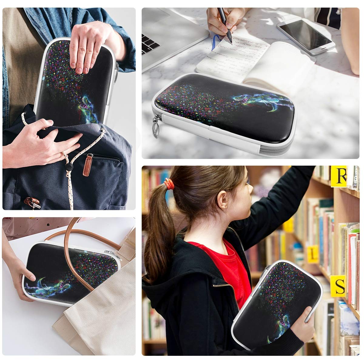 ZZKKO Animal Dinosaur Rainbow Pencil Bag Case Zipper Pencil Holder Organizer Stationary Pen Bag Cosm