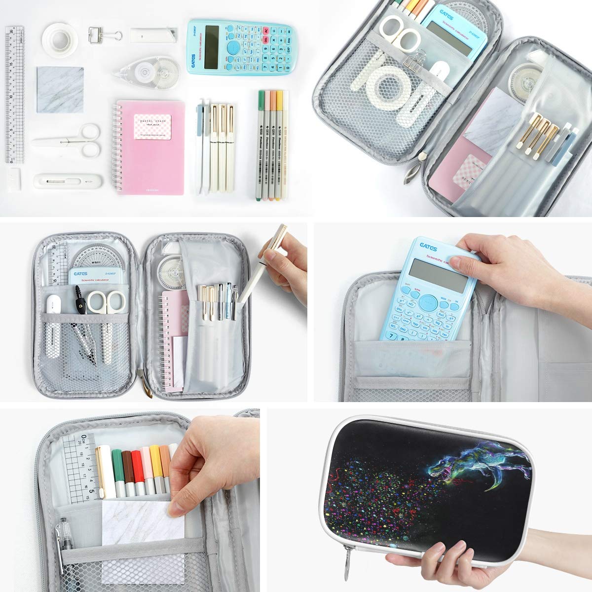 ZZKKO Animal Dinosaur Rainbow Pencil Bag Case Zipper Pencil Holder Organizer Stationary Pen Bag Cosm