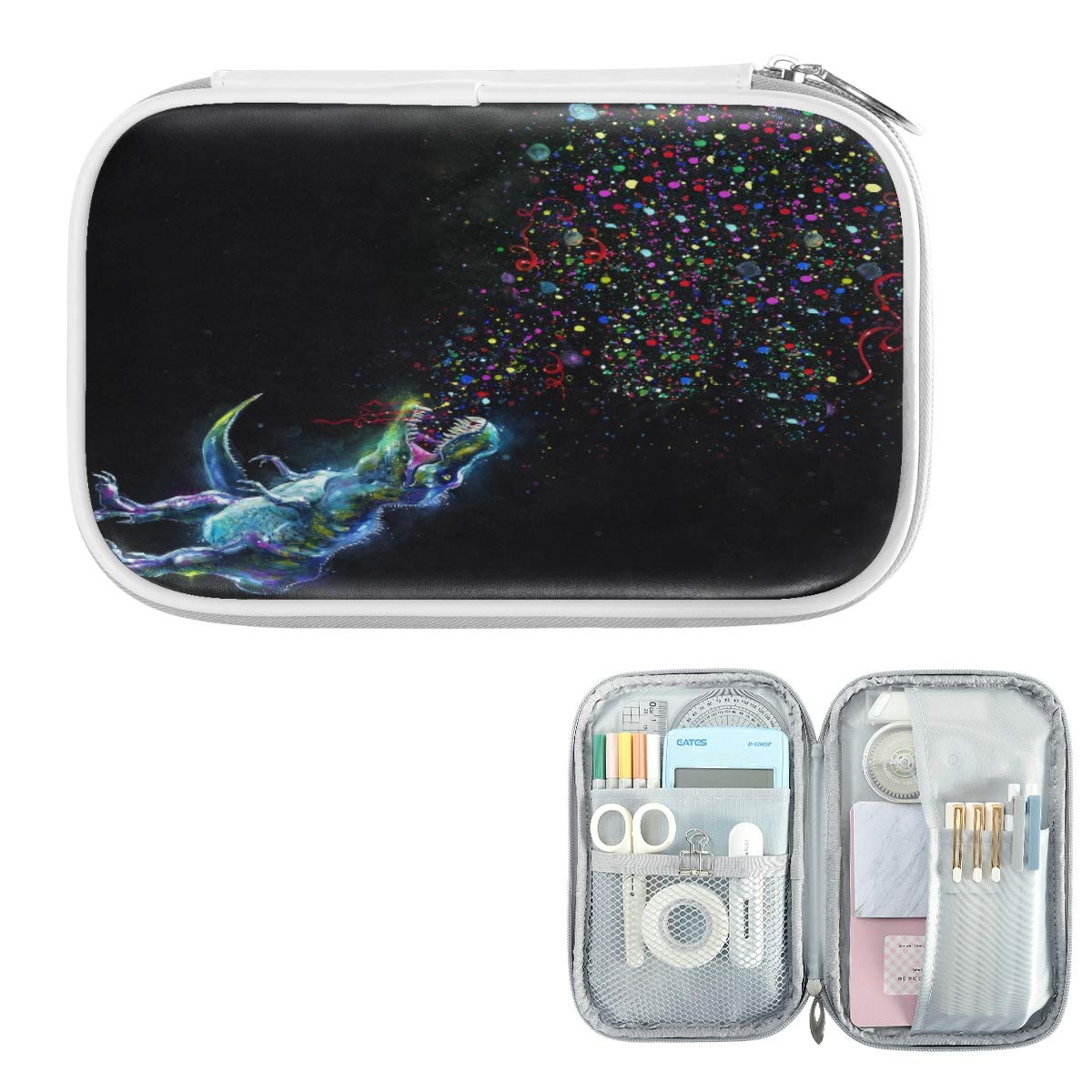 ZZKKO Animal Dinosaur Rainbow Pencil Bag Case Zipper Pencil Holder Organizer Stationary Pen Bag Cosm