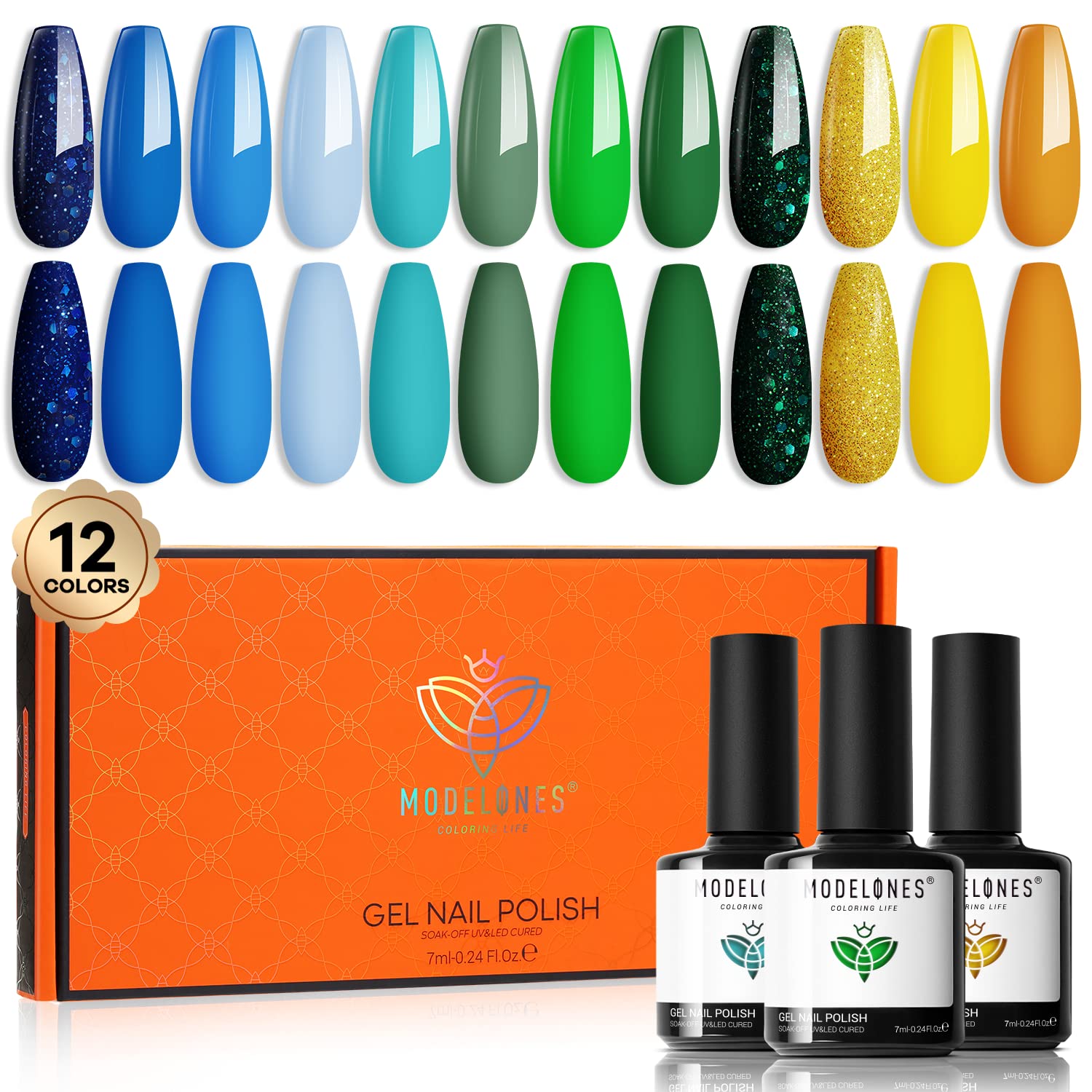 Modelones Gel Nail Polish Kit, Spring Pastel blue Green Yellow Orange Nail Gel Polish Summer Bright 