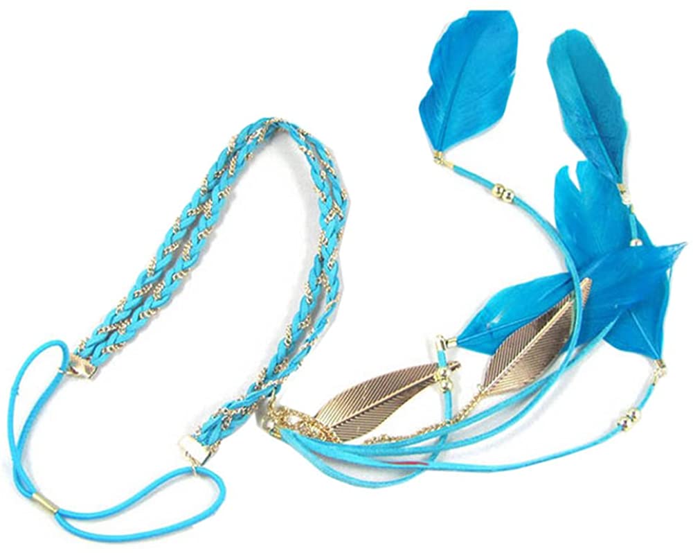 Song Qing Women Feather Leaf Tassels Braided Hippie Headband Hair Accessories