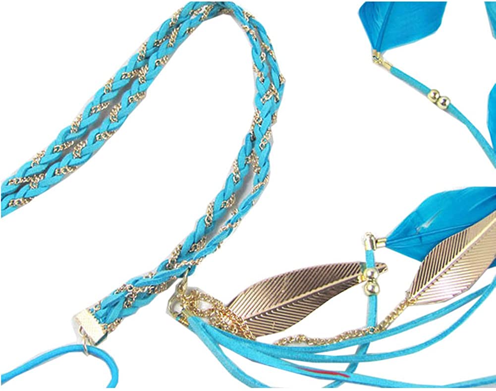Song Qing Women Feather Leaf Tassels Braided Hippie Headband Hair Accessories