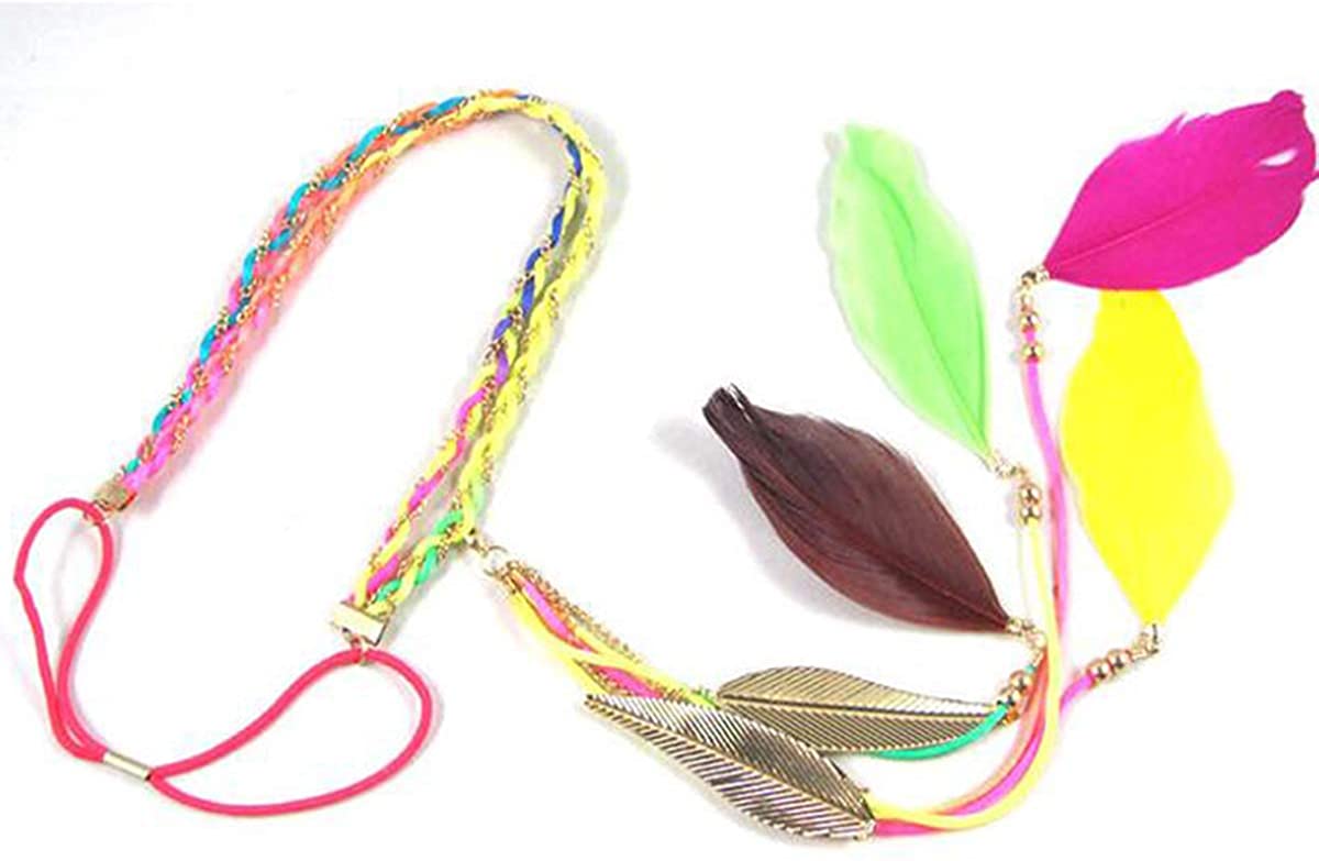 Song Qing Women Feather Leaf Tassels Braided Hippie Headband Hair Accessories