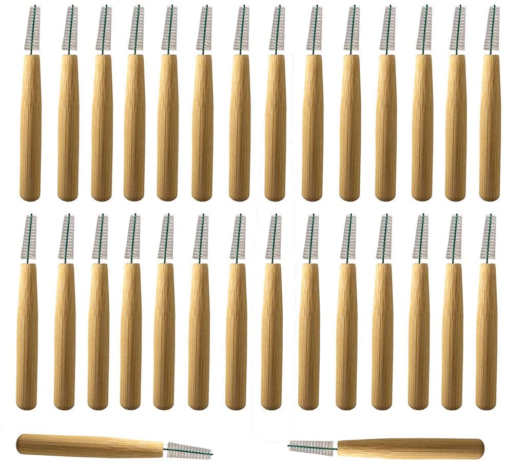 N Noble One/30pcs Interdental Brush Between Teeth Gum Dental Floss Picks with Bamboo Handle for Oral