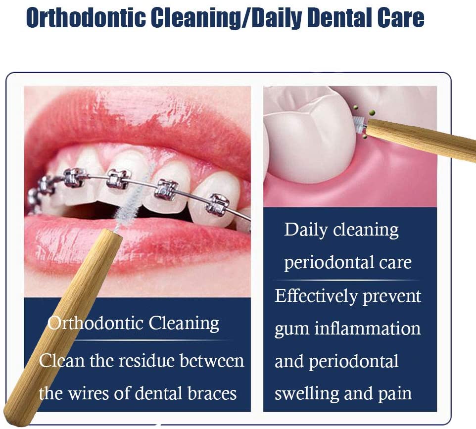 N Noble One/30pcs Interdental Brush Between Teeth Gum Dental Floss Picks with Bamboo Handle for Oral