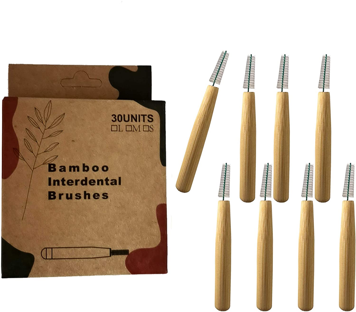 N Noble One/30pcs Interdental Brush Between Teeth Gum Dental Floss Picks with Bamboo Handle for Oral