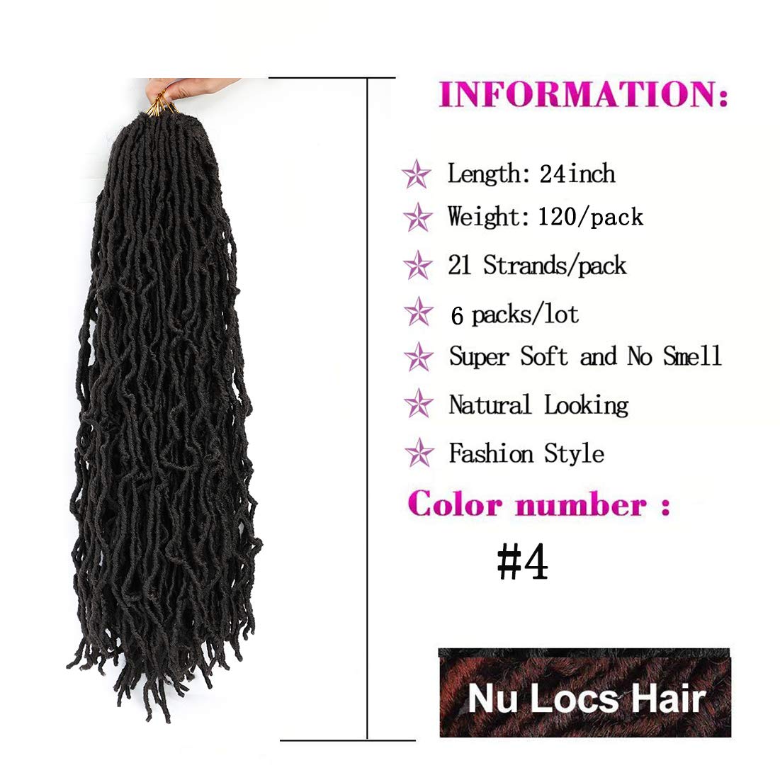 24 Inch Nu Faux Locs Crochet Hair 6 Packs Pre-looped Goddess Locs Curly Extended Soft Locs Braiding 