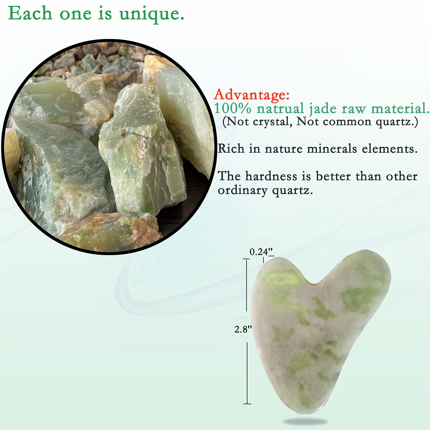 Real Jade Gua Sha Stone, Gua Sha Facial Massage Tools - 100% Authentic Nature Gua Sha Jade Stone for