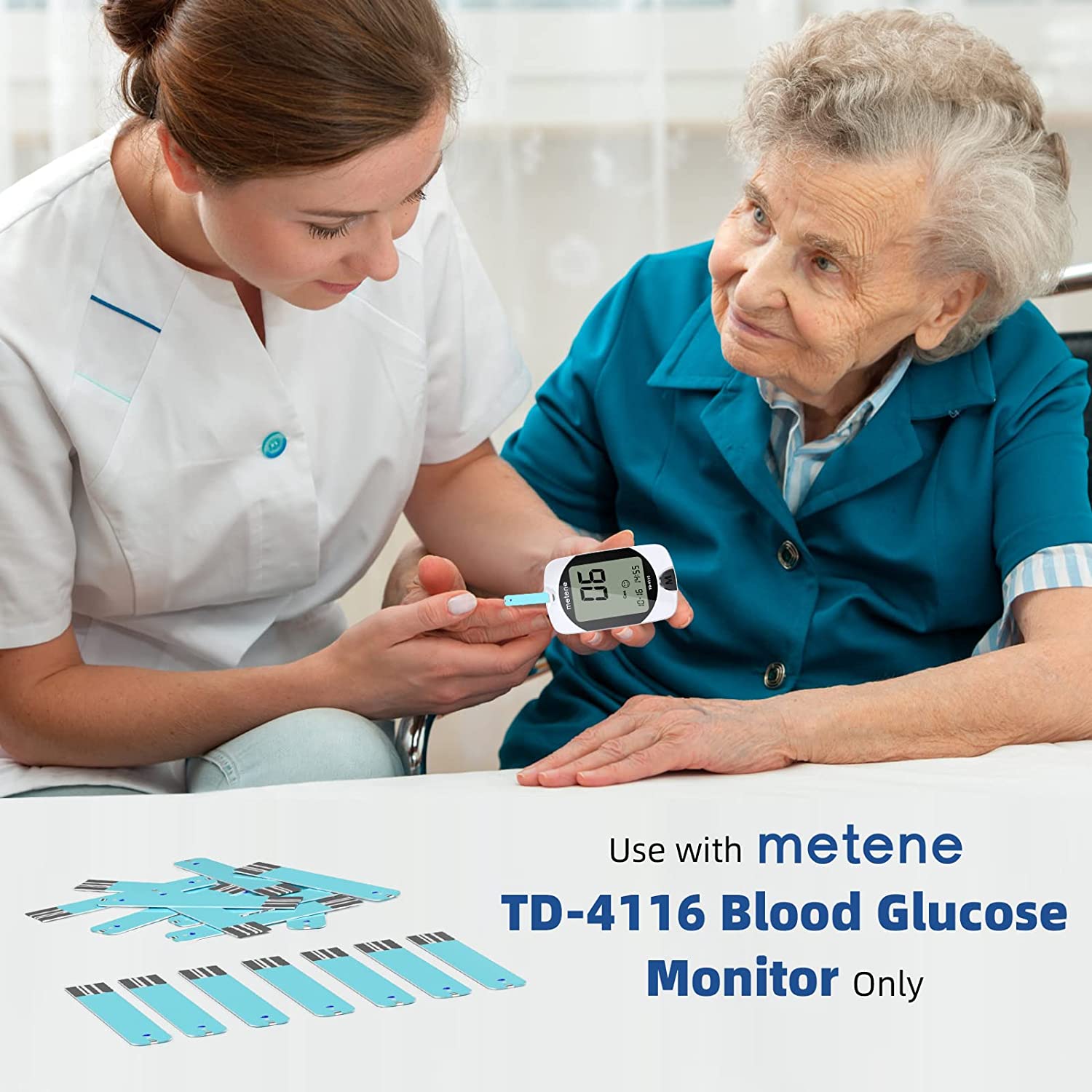 Metene TD-4116 Blood Glucose Monitor Kit, 300 Count Glucometer Test Strips for Diabetes and 100 Coun