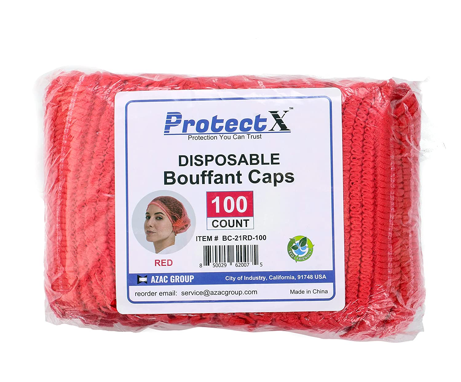 ProtectX Disposable Bouffant (Hair Net) Caps Hair Head Cover Nets 21” (Red 100 pack)