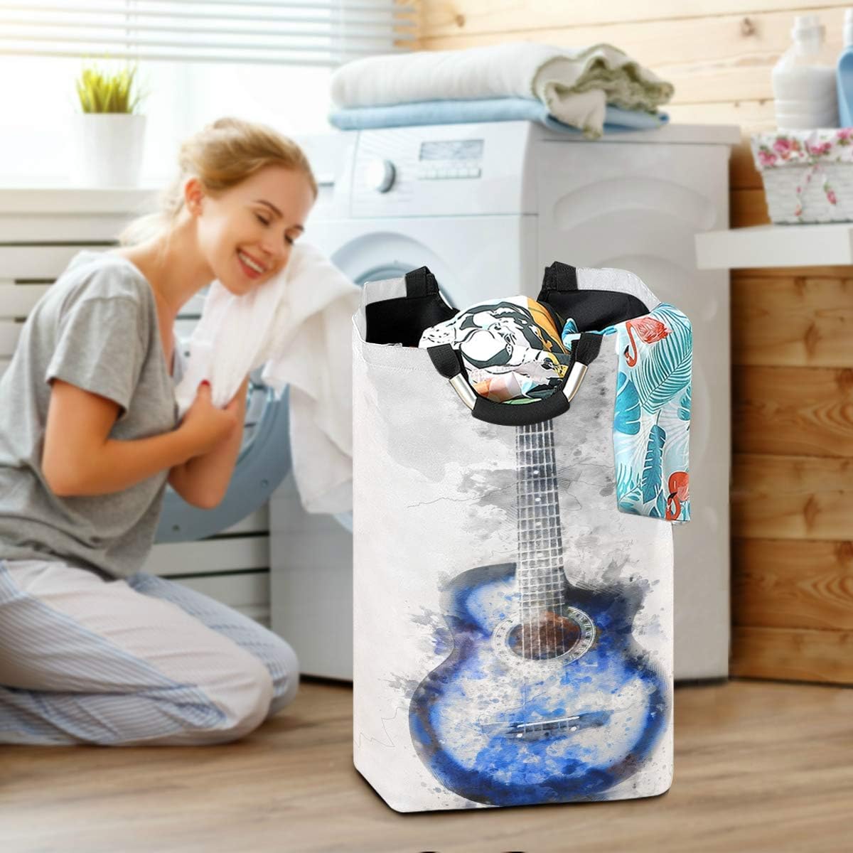 Bardic Collapsible Laundry Basket with Handle Abstract Guitar Portable Foldable Laundry Hamper Holde