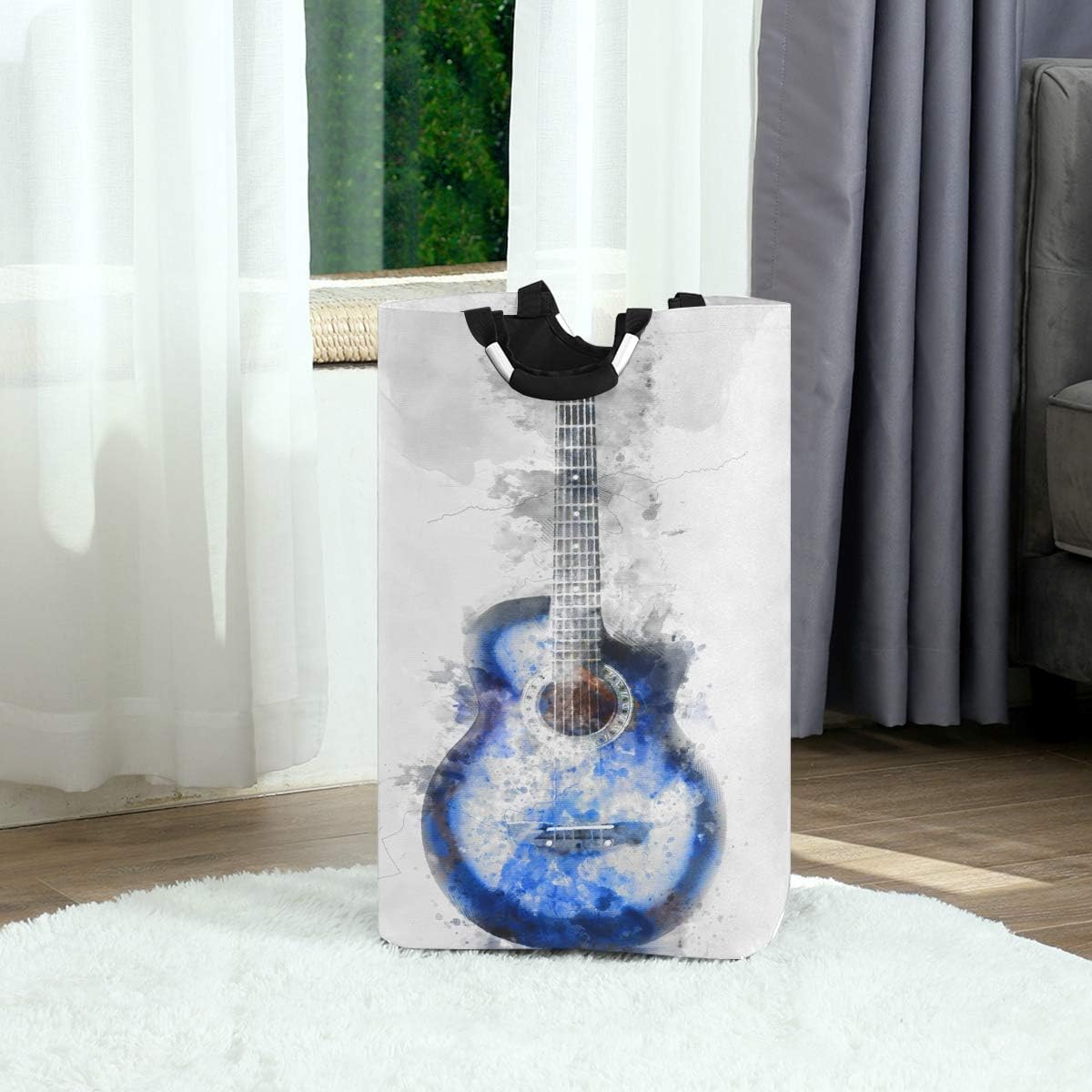 Bardic Collapsible Laundry Basket with Handle Abstract Guitar Portable Foldable Laundry Hamper Holde