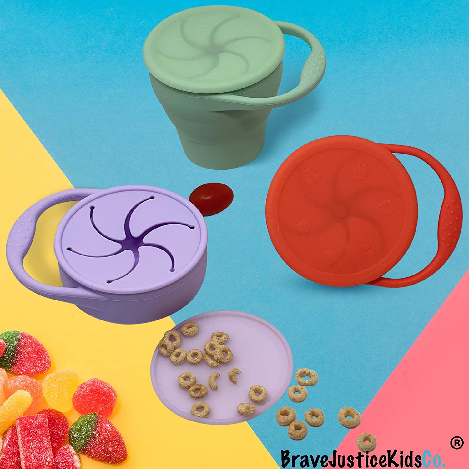 BraveJusticeKidsCo | Snack Attack Snack Cup | Collapsible Silicone Snack Container | Toddler and Bab