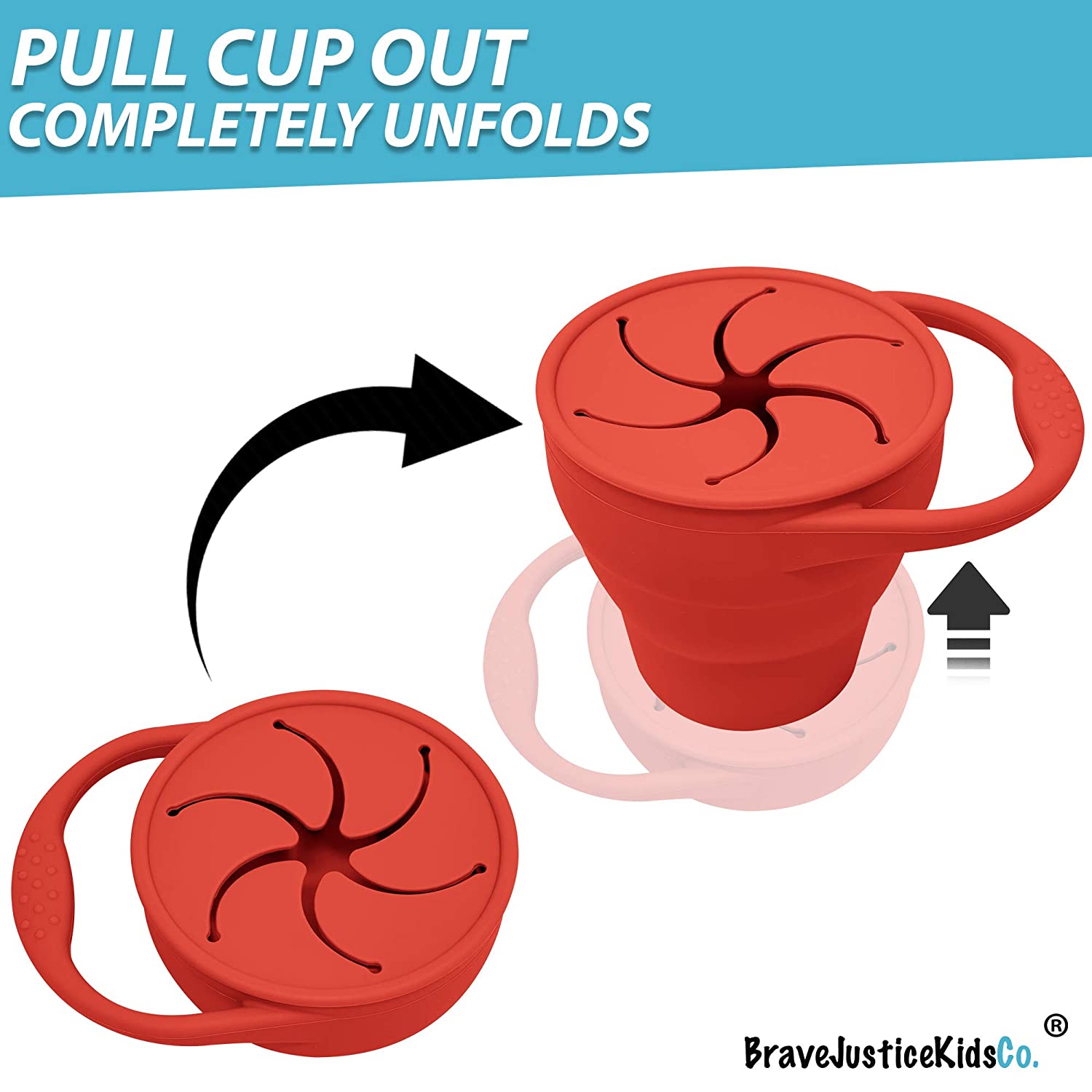 BraveJusticeKidsCo | Snack Attack Snack Cup | Collapsible Silicone Snack Container | Toddler and Bab