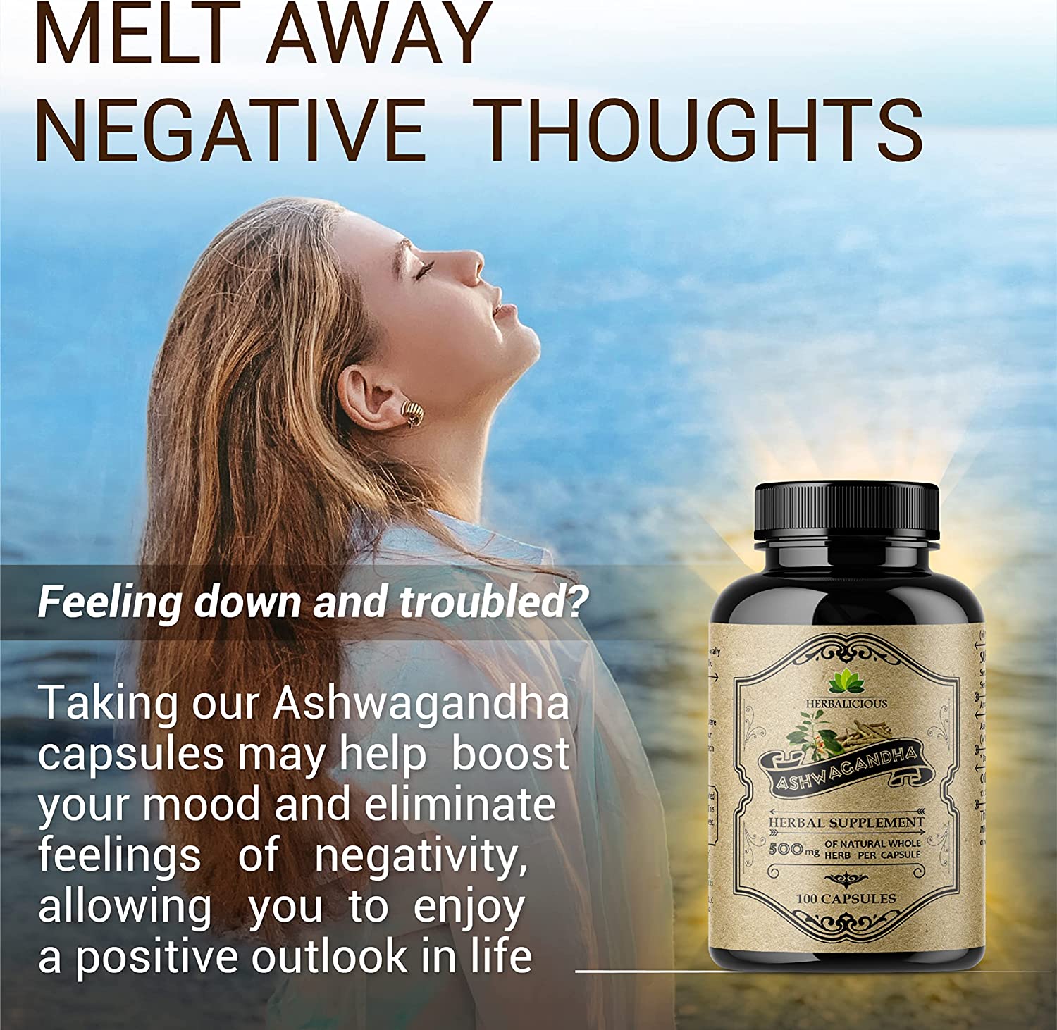 HERBALICIOUS Ashwagandha Supplement - Natural Withania Somnifera Root Capsules - Natural Stress Reli