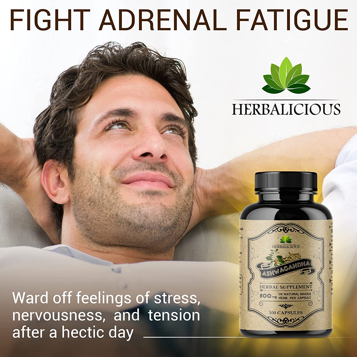 HERBALICIOUS Ashwagandha Supplement - Natural Withania Somnifera Root Capsules - Natural Stress Reli