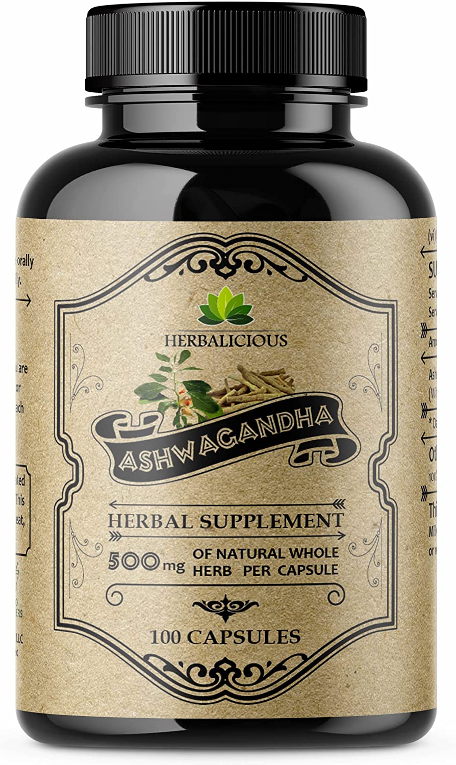 HERBALICIOUS Ashwagandha Supplement - Natural Withania Somnifera Root Capsules - Natural Stress Reli