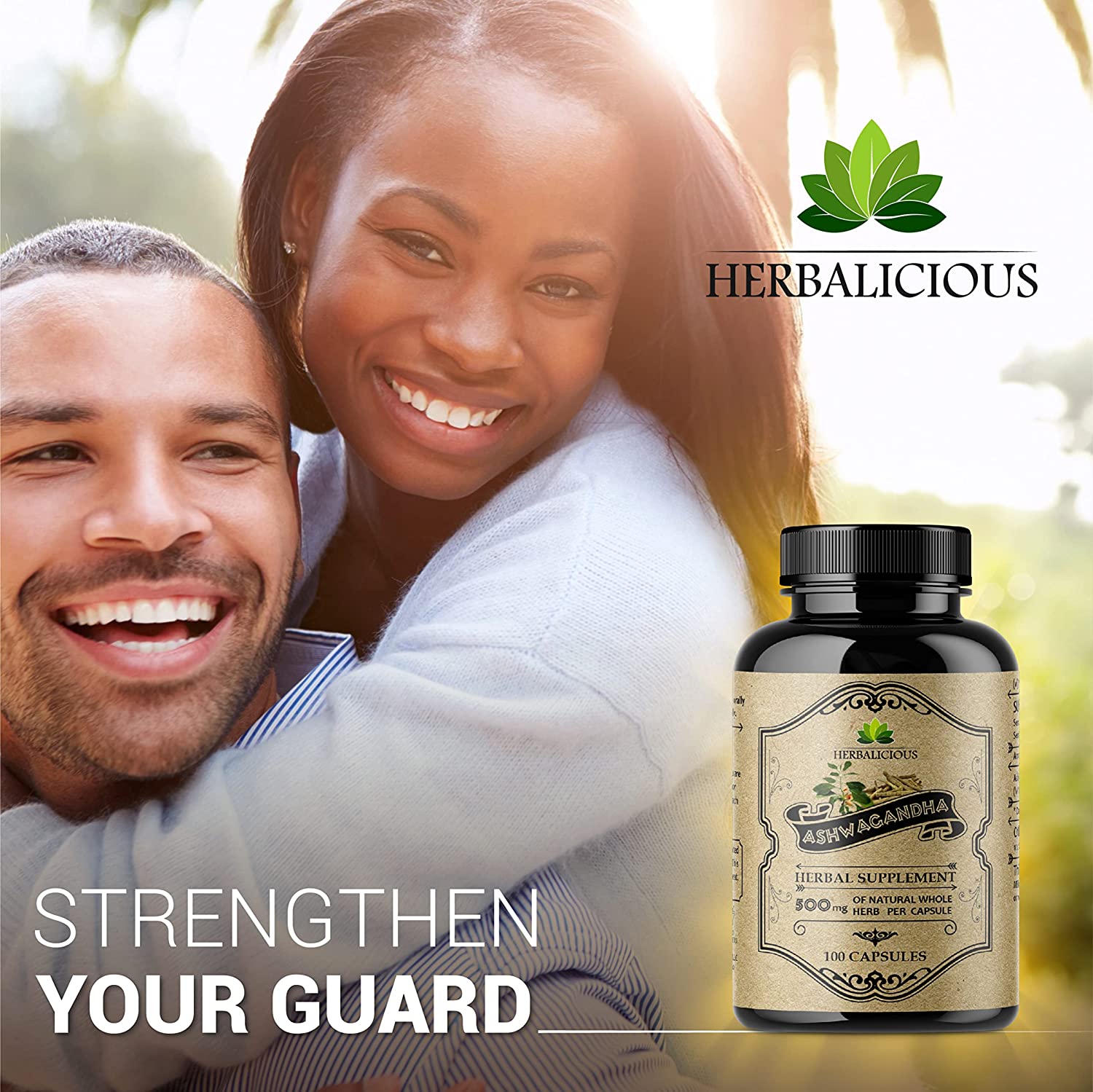 HERBALICIOUS Ashwagandha Supplement - Natural Withania Somnifera Root Capsules - Natural Stress Reli