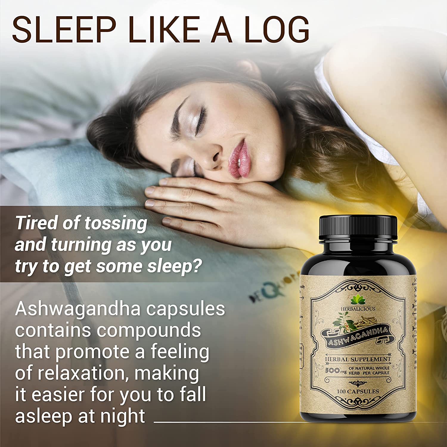 HERBALICIOUS Ashwagandha Supplement - Natural Withania Somnifera Root Capsules - Natural Stress Reli