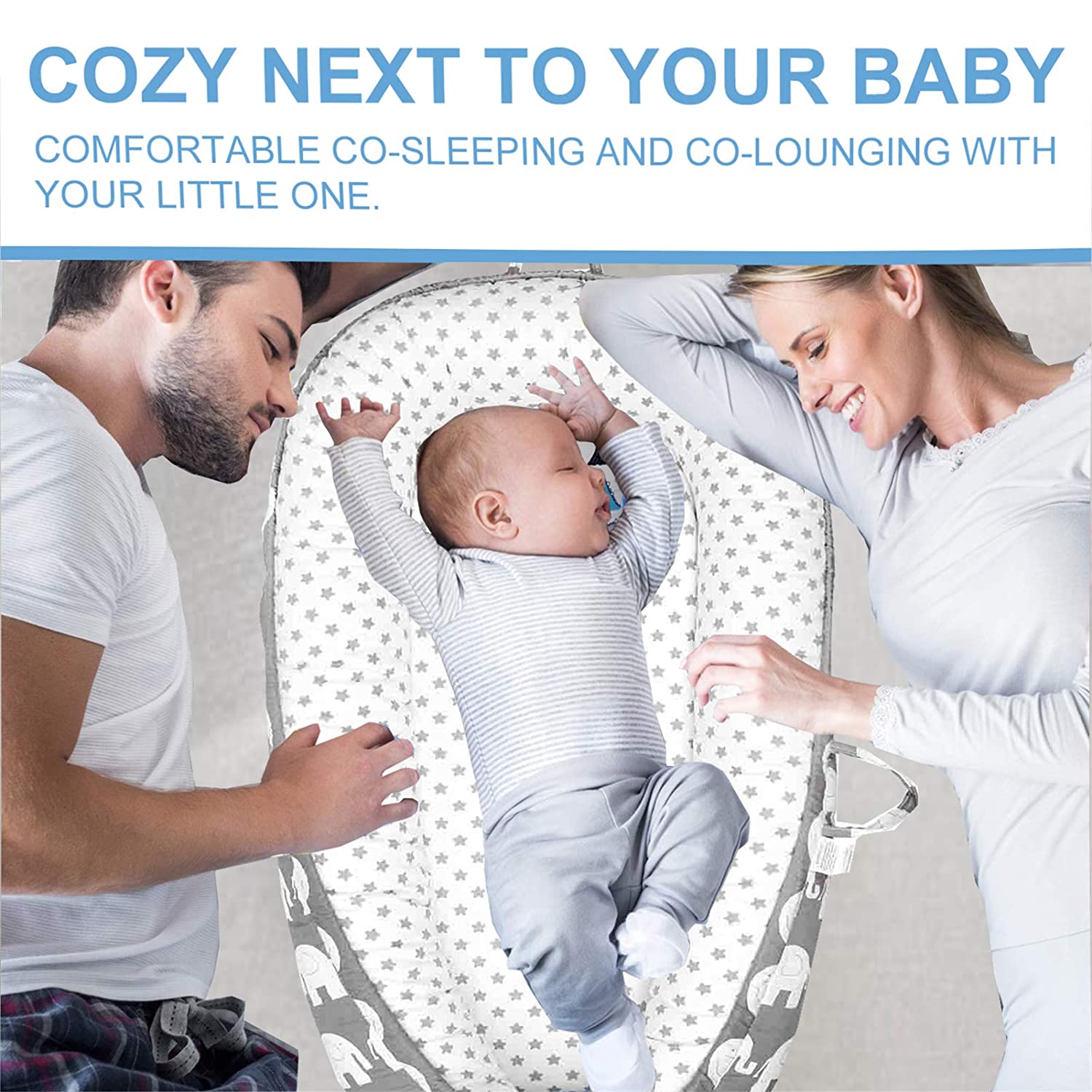 ABREEZE Baby Nest Baby Lounger Co-Sleeping Newborn Lounger Breathable Cotton Crib Bassinet Machine W