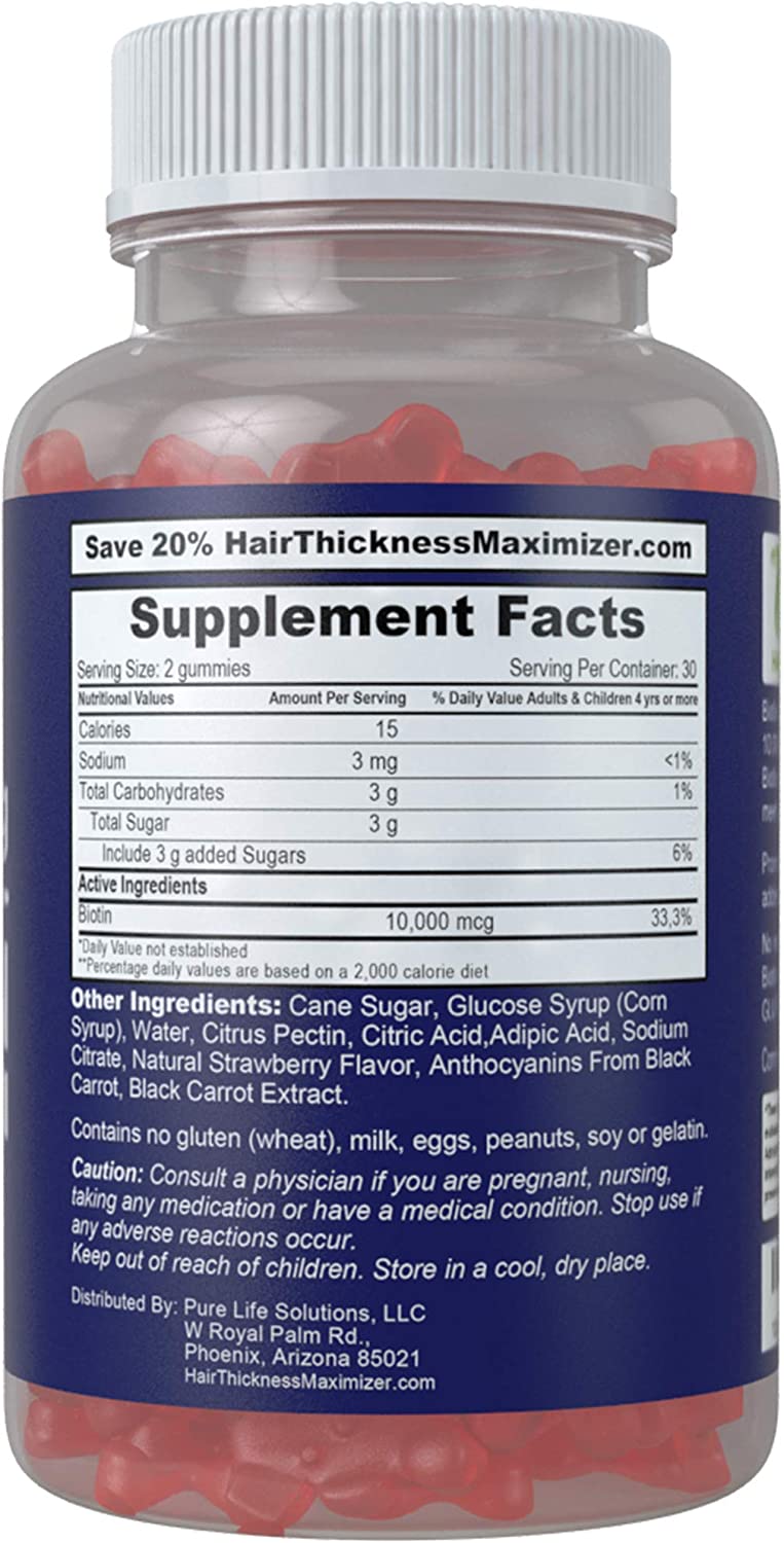 Biotin 10000 mcg Gummies by Hair Thickness Maximizer | Vegetarian, Gluten Free. 10000mcg Natural Gum