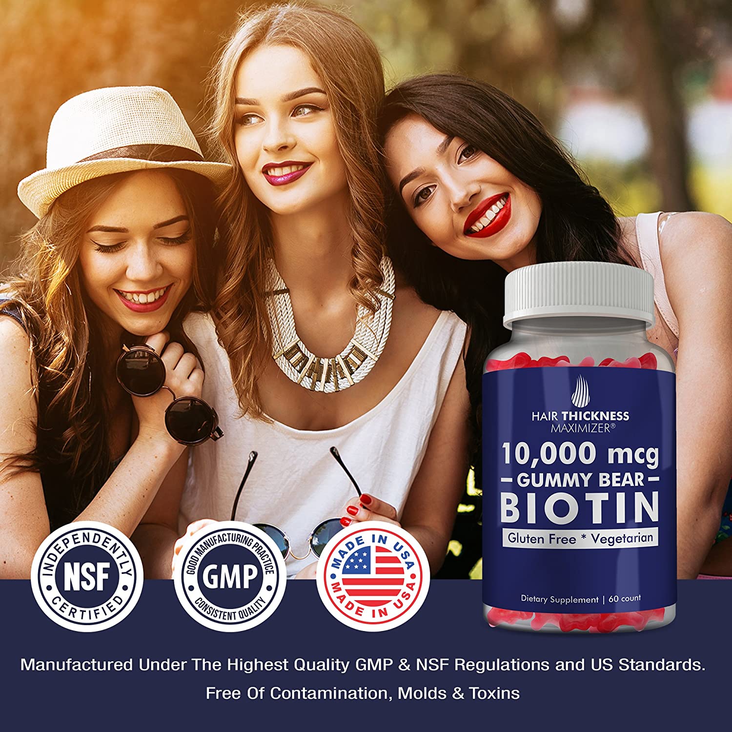Biotin 10000 mcg Gummies by Hair Thickness Maximizer | Vegetarian, Gluten Free. 10000mcg Natural Gum