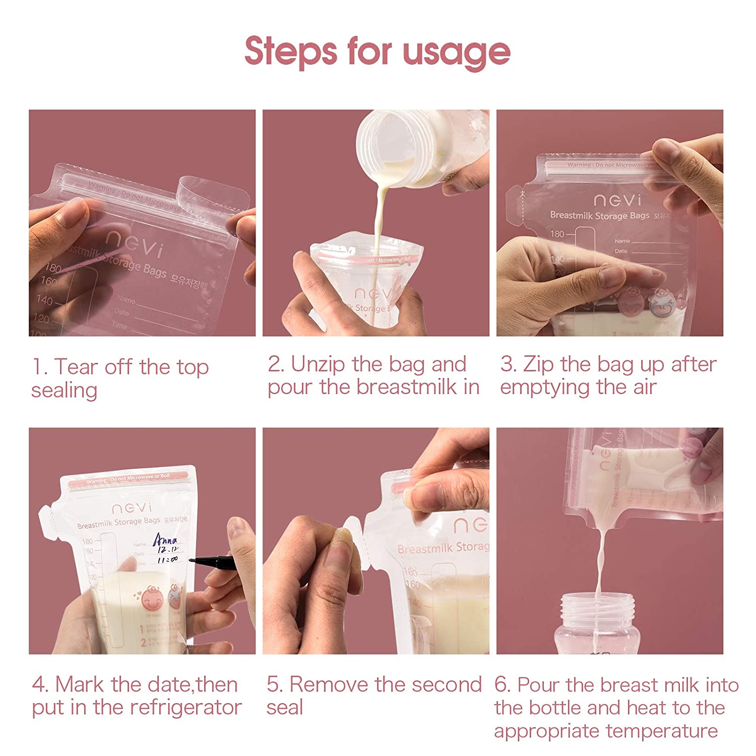 NCVI Breastmilk Storage Bags-Milk Freezer Bags for Long Term Breastfeeding Storage,with Temperature 