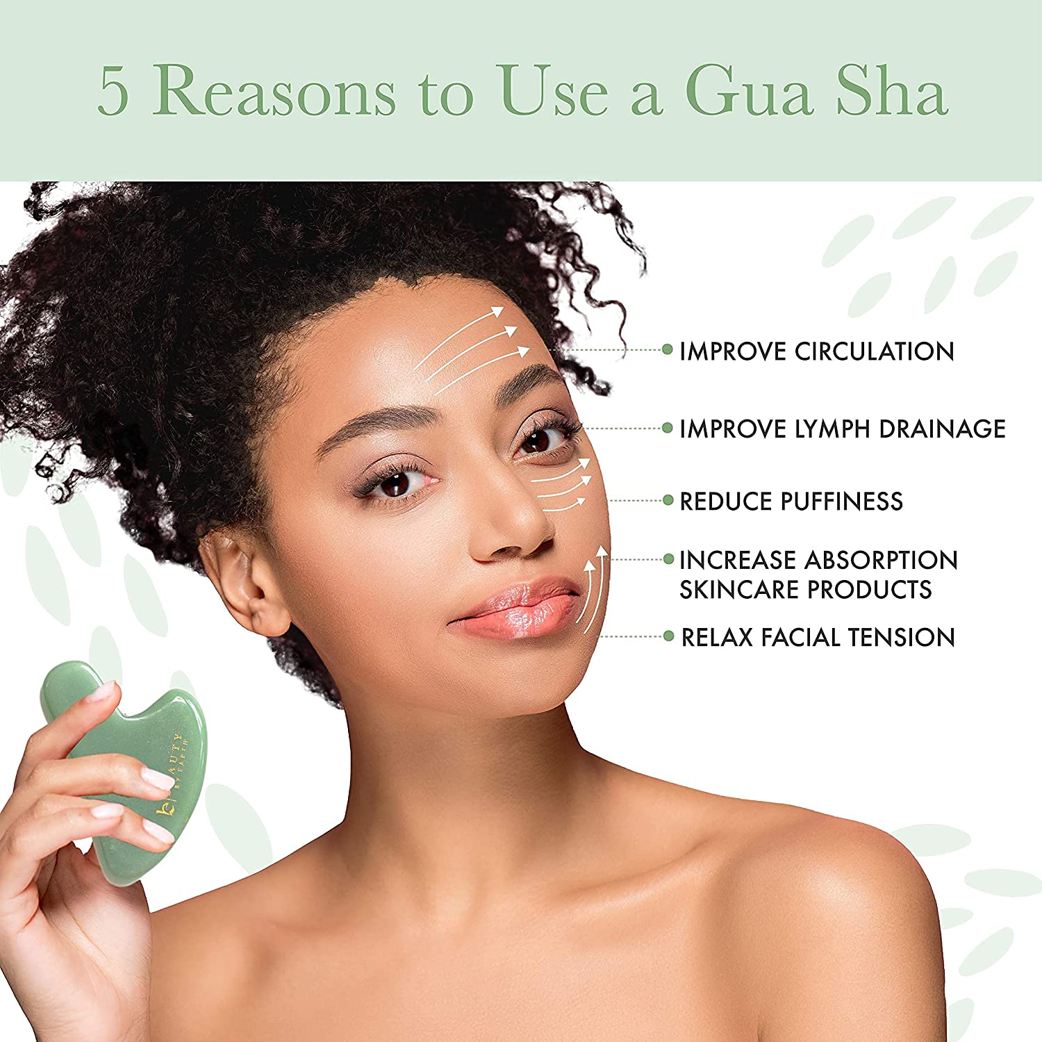 Gua Sha Tool for Lymphatic Drainage for Face, Eyes, Neck & Body Jade Stone Guasha Scraping
